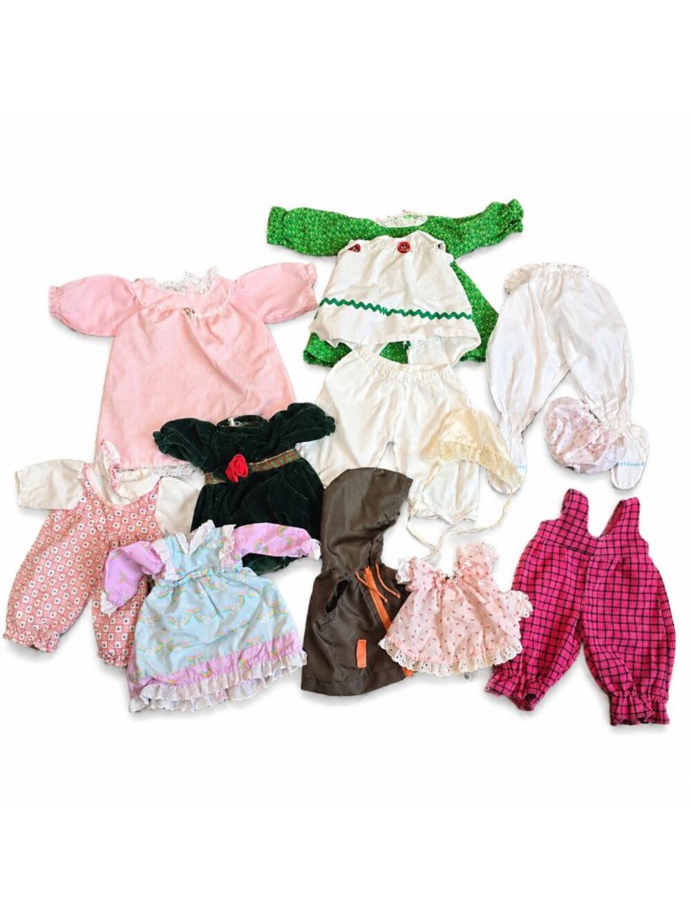 Vintage Doll Clothes Lot Raggedy Ann Outfit Mixed Sizes Dresses Pants Bonnet